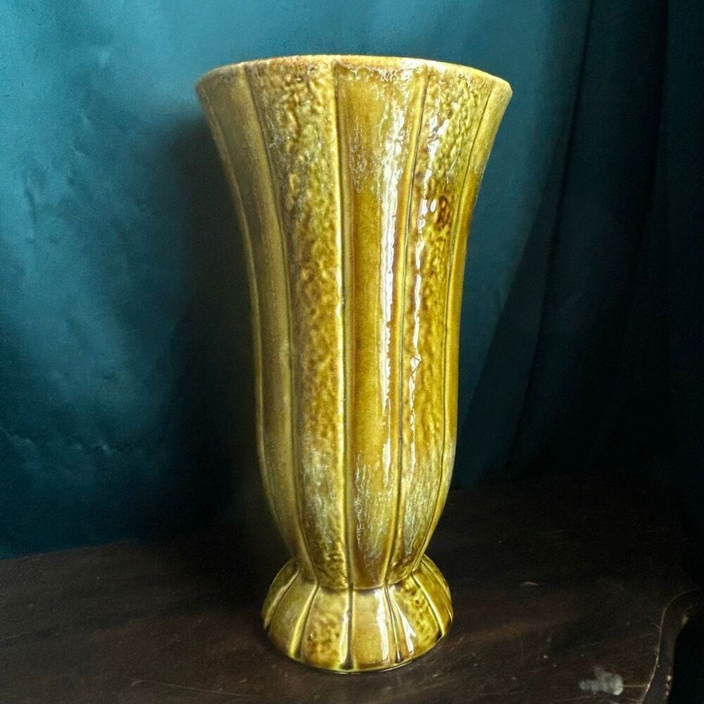Vintage Maurice of California USA Vase Art Pottery Green Drip Glazed